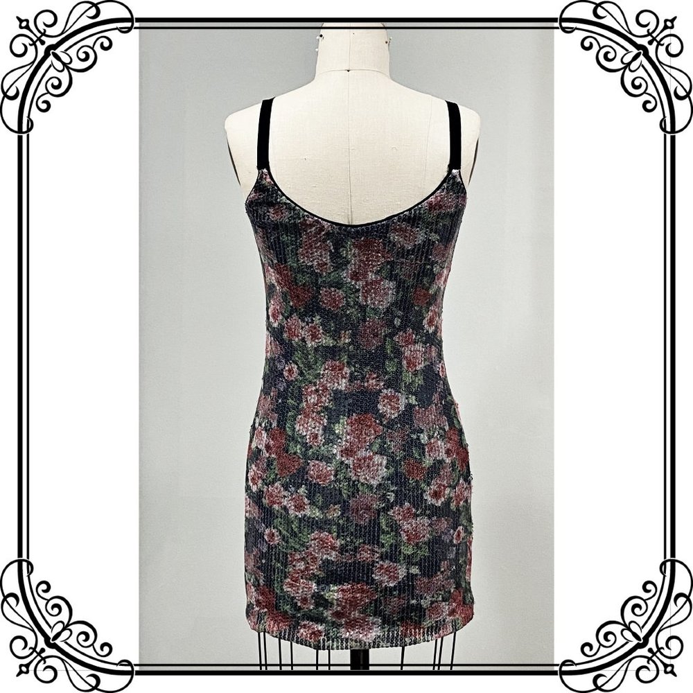 AQUA Rose Print Sequin Mini Dress - Size XS - Picture 2 of 7
